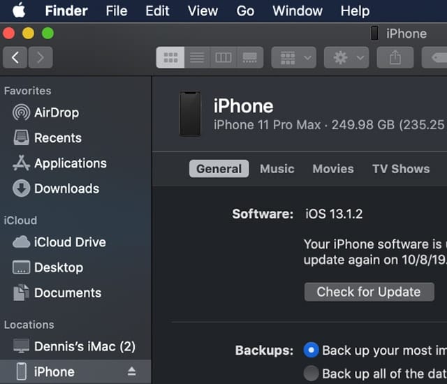 Screenshot of macOS Finder Sync General tab