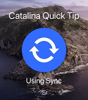 Sync icon over catalina image with text saying "Catalina Quick Tip: Using Sync"