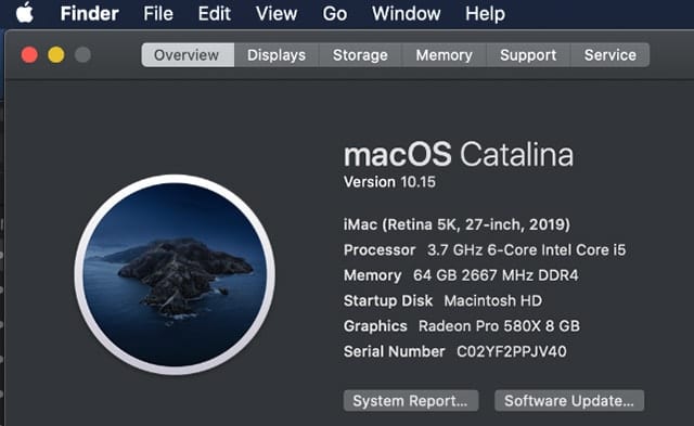 Screenshot of macOS Catalina "About this Mac" window