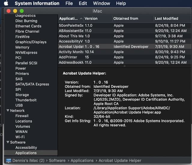 Screenshot of macOS Catalina Ayatem Information