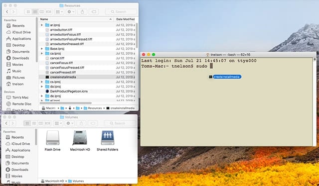 Image showing dragging createinstallmedia from the Finder window to Terminal window.