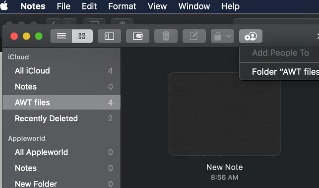 screenshot of mac notes iCloud folder sharing