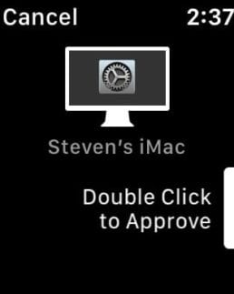 An Apple Watch prompt to approve a Mac action