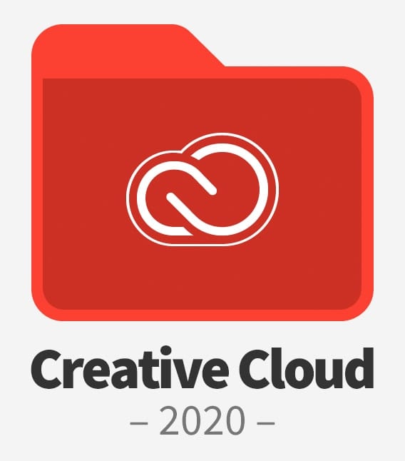 Adobe Creative Cloud Folder with text saying "Creative Cloud 2020"
