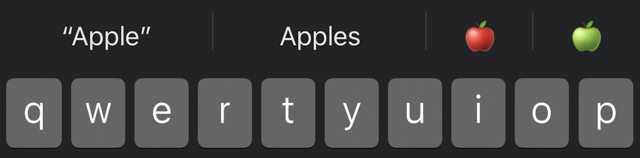 Want to find an emoji? Type the word describing it and it may appear in the list of suggested words like the apples shown in this image