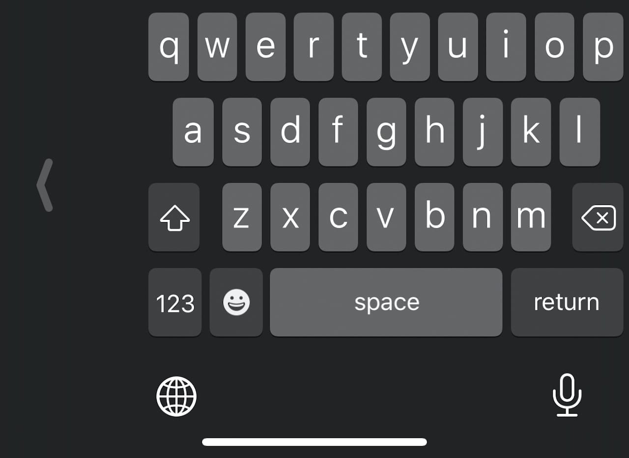 The one-handed keyboard for typing with your right thumb. The left-pointing arrow at the left brings up the full keyboard when tapped. 