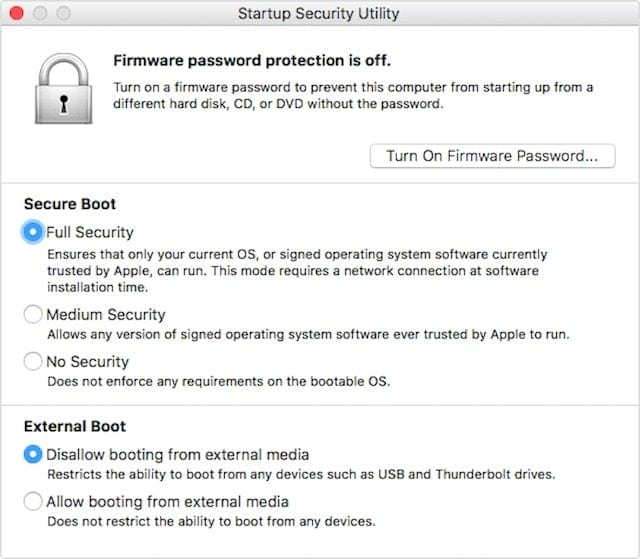 This dialog is available only on Macs equipped with the T2 security chip