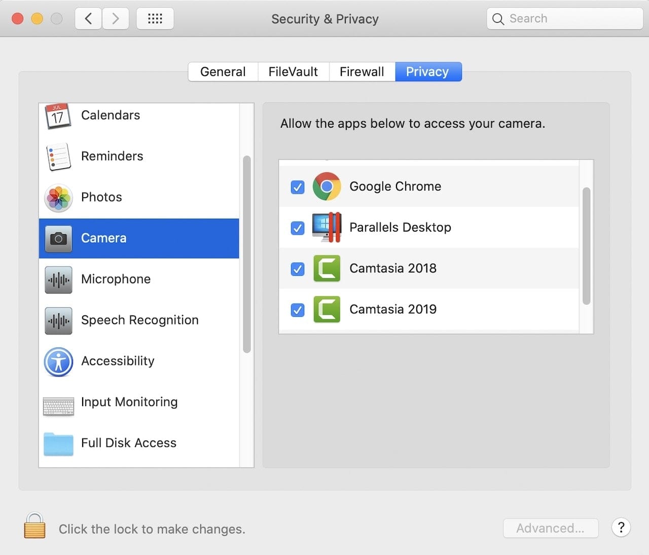 Permissions granted to apps can be revoked or changes in the Security & Privacy pane of System Preferences