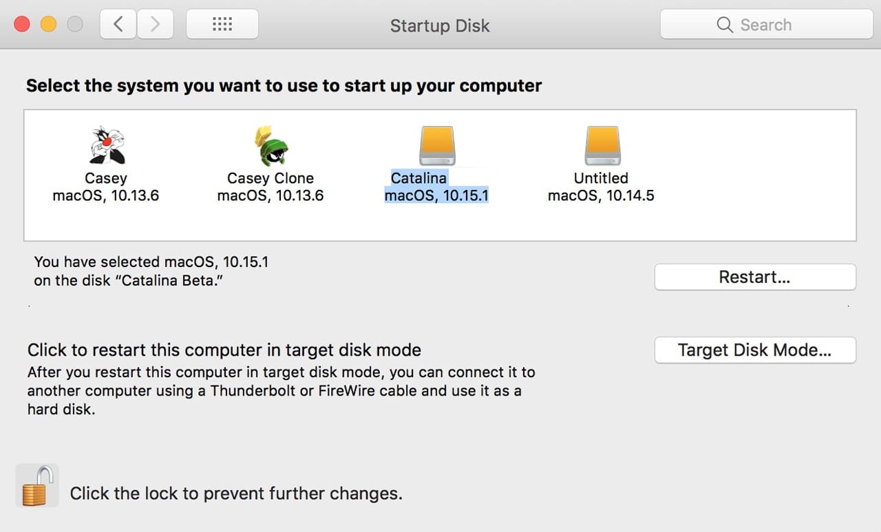 Startup Disk preference pane.