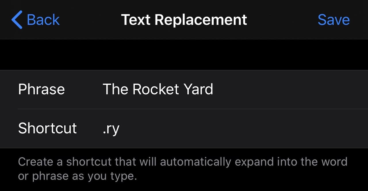 Text replacement in iOS provides a way to type long, frequently used phrases with just a shortcut