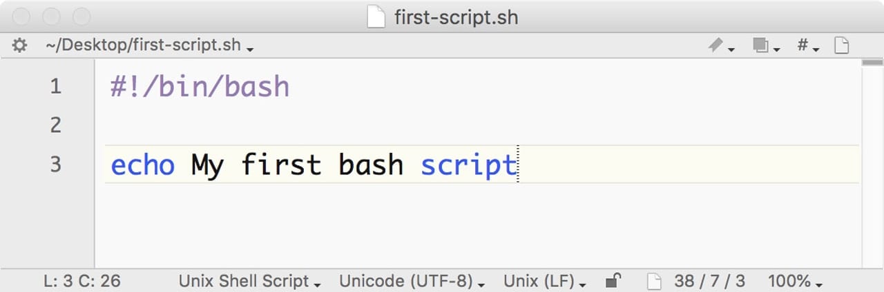 Bash script with first line Shebang.