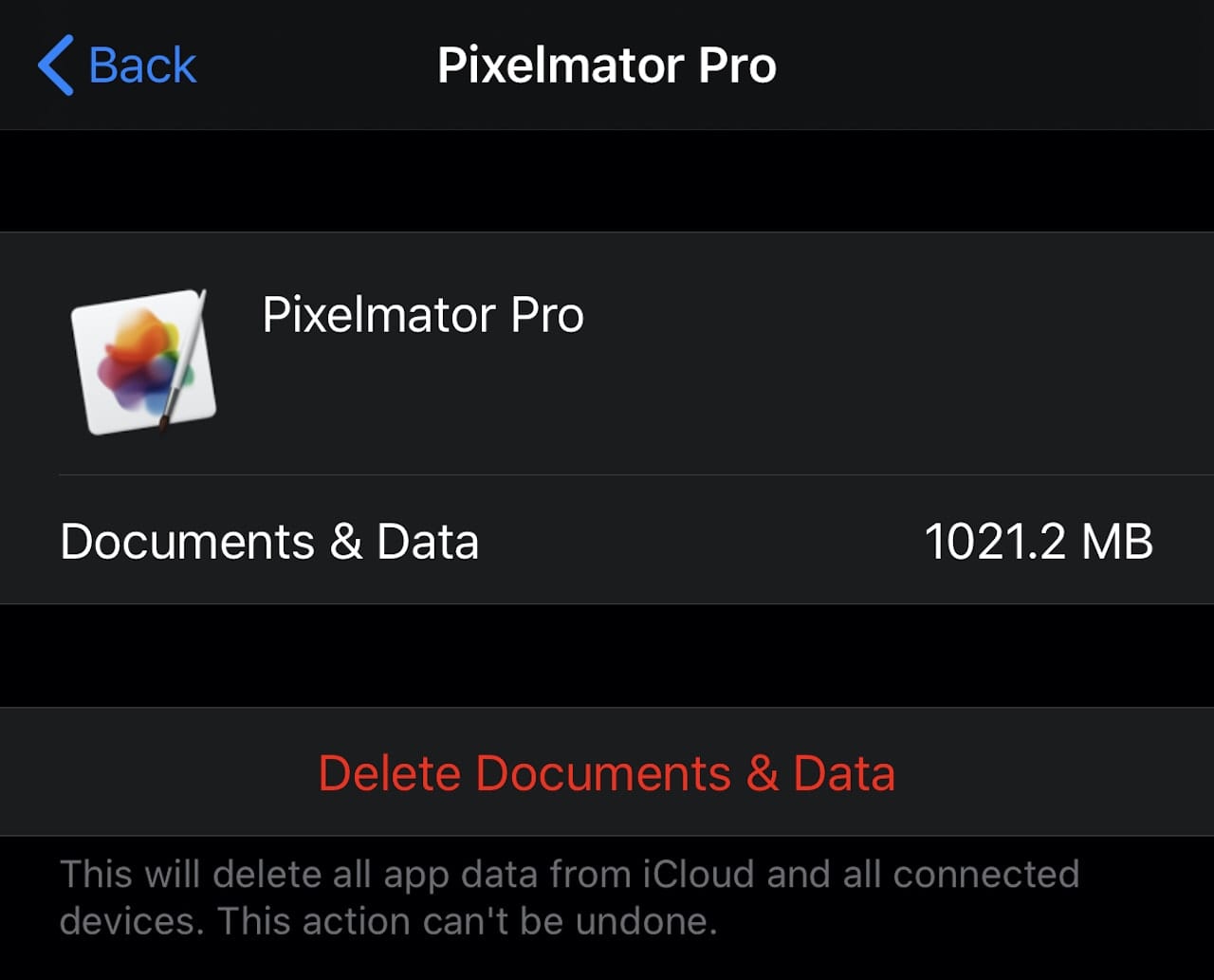 I'm no longer using this app very much, and deleting the documents and data can save almost  1GB of storage on iCloud. 