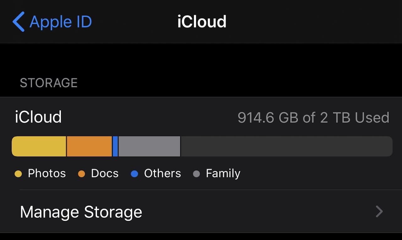 Click the Manage Storage button to determine which apps are using iCloud storage and to manage how that storage is used.