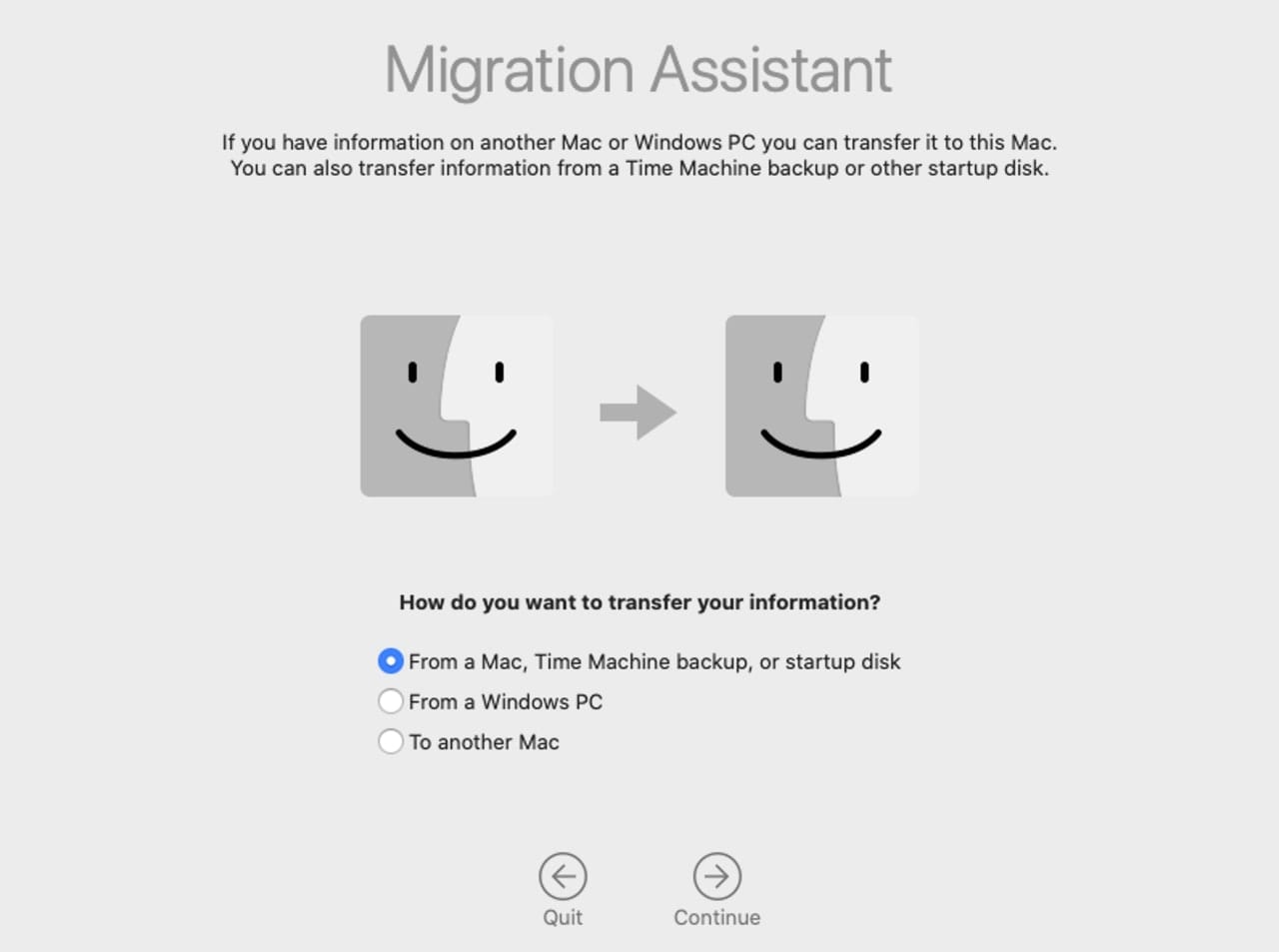 Migration Assistant transfer type.