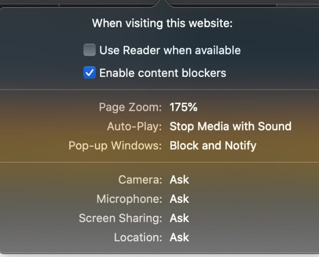 safari browser zoom settings