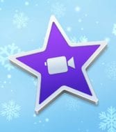 iMovie icon on a blue snowy background