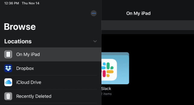 Screenshot of iPad Files App