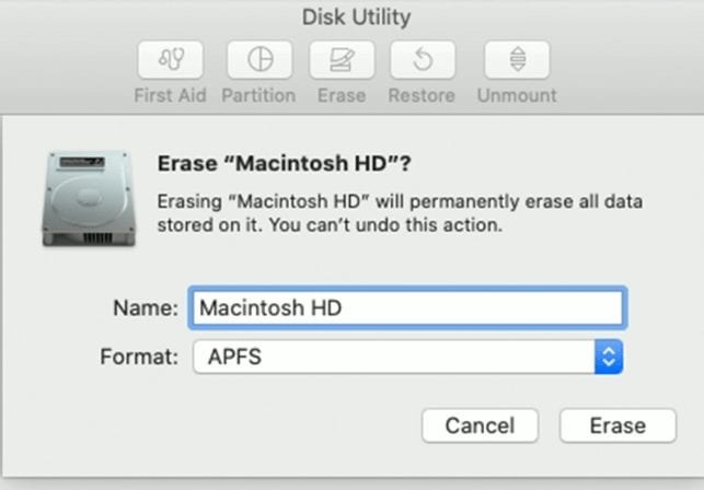 Screenshot of macOS Disk Utility Erase function
