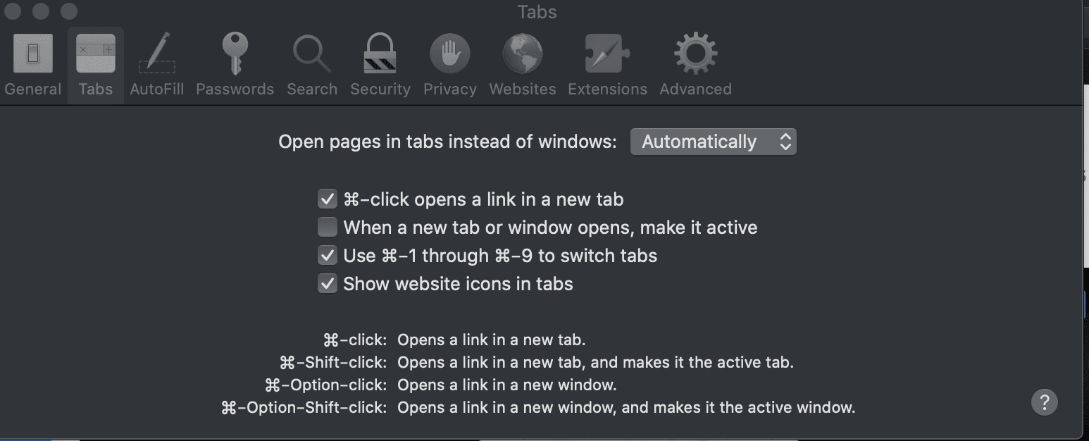 Safari preferences