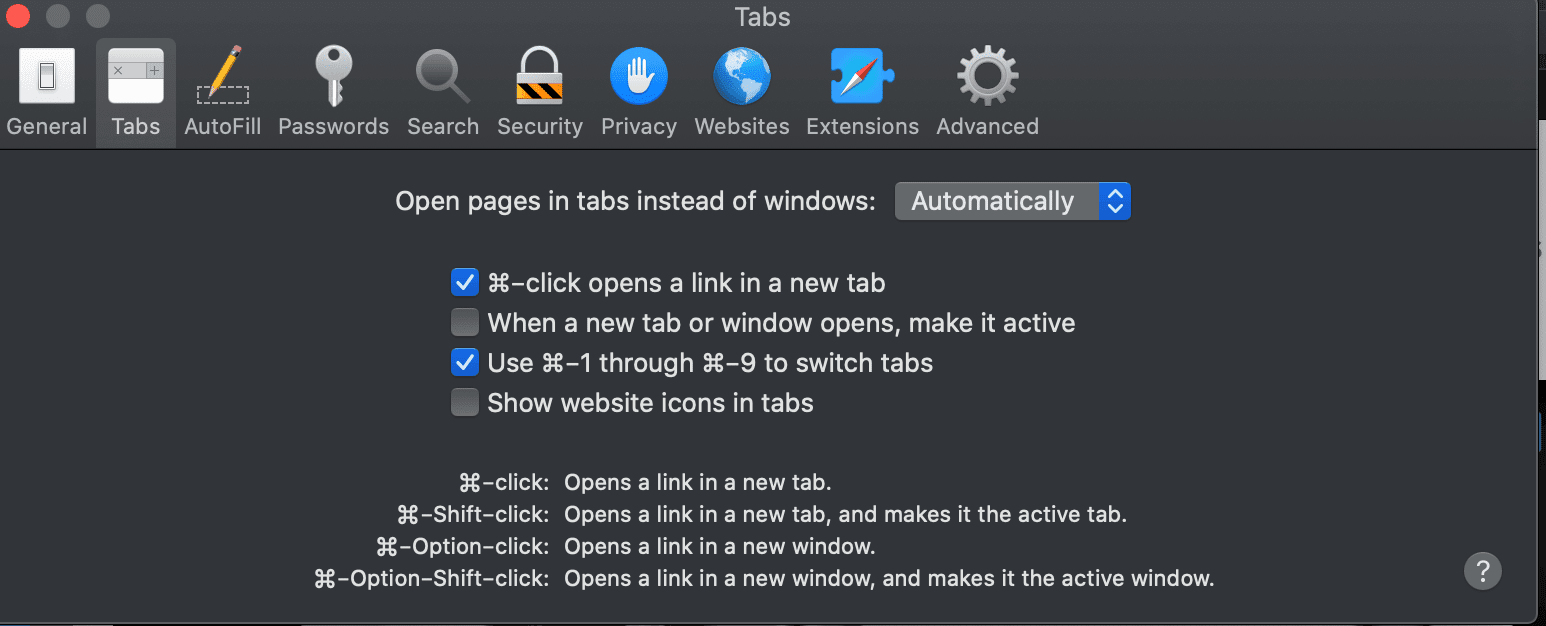 Safari preferences