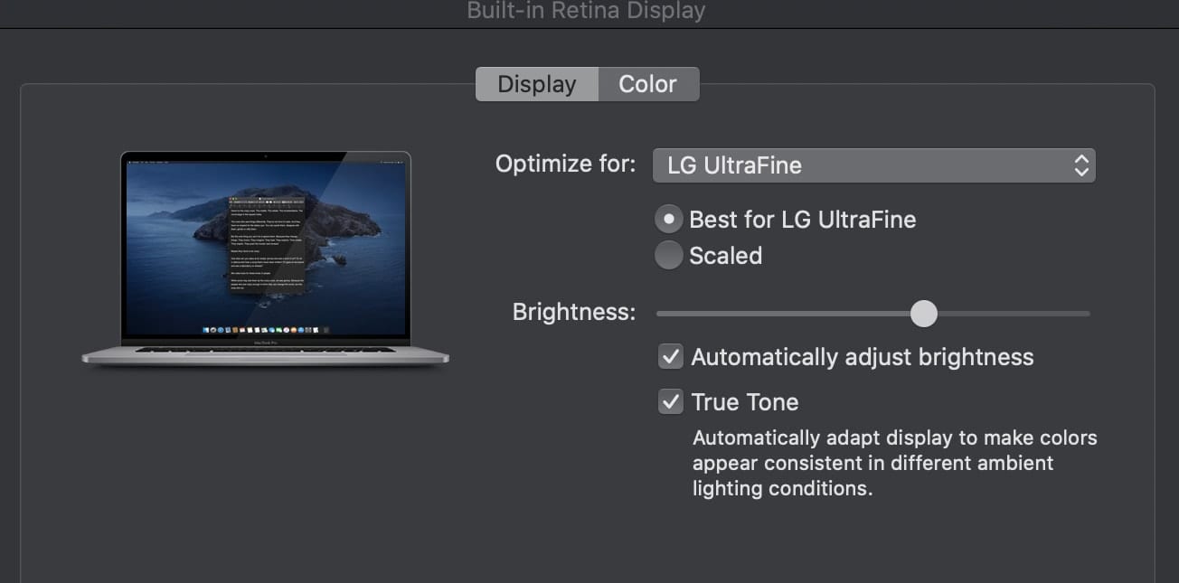 Mac Night Shift Display preferences