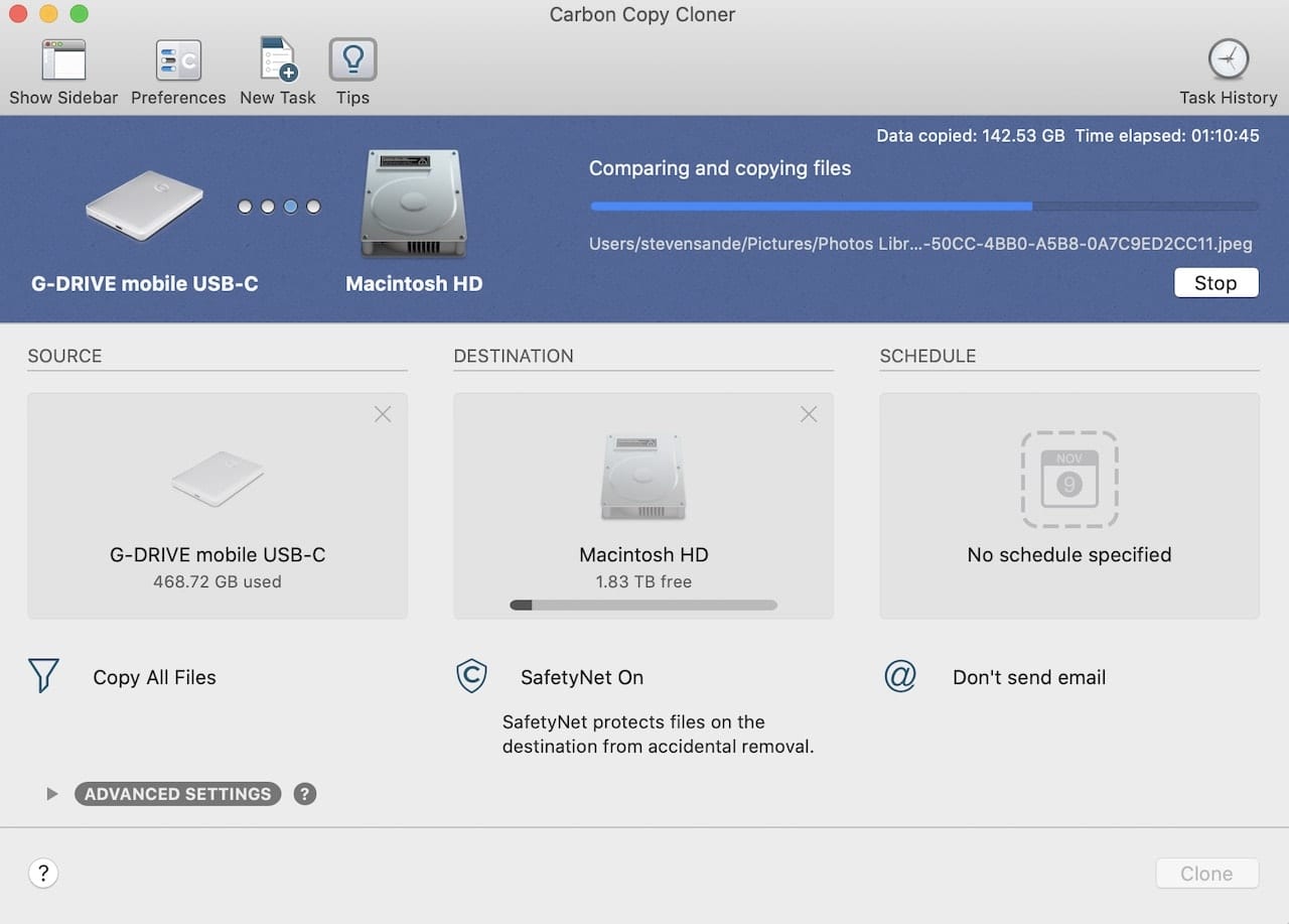 Carbon Copy Cloner to the rescue, restoring files to the MacBook Pro