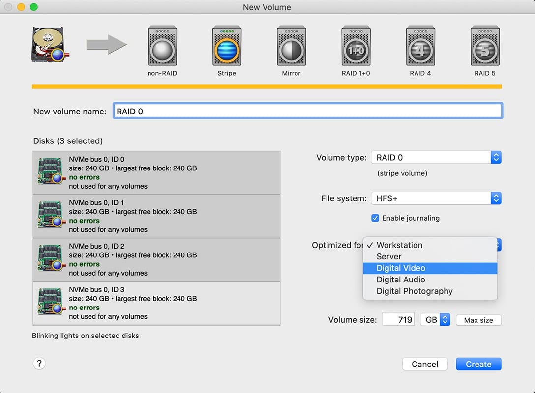 Screenshot of SoftRAID with "Digital Video" selected