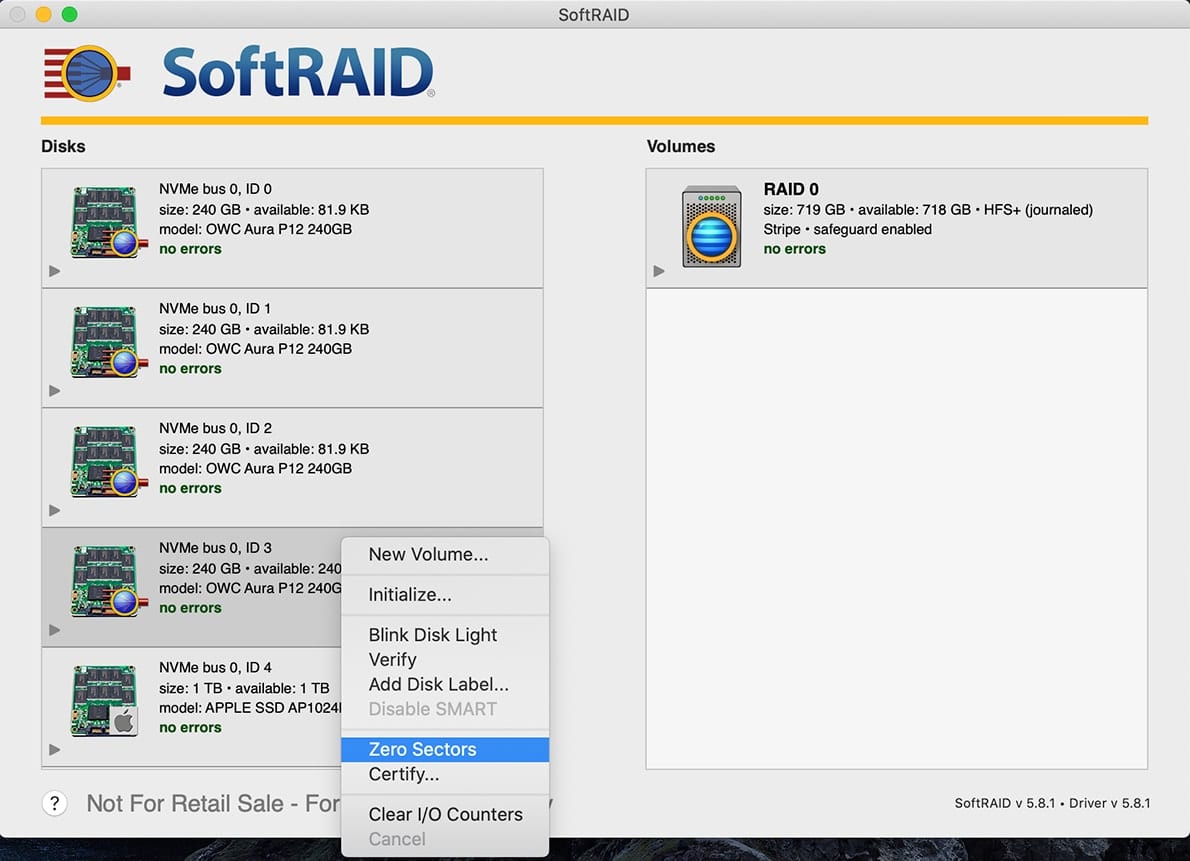 SoftRAID zero sectors