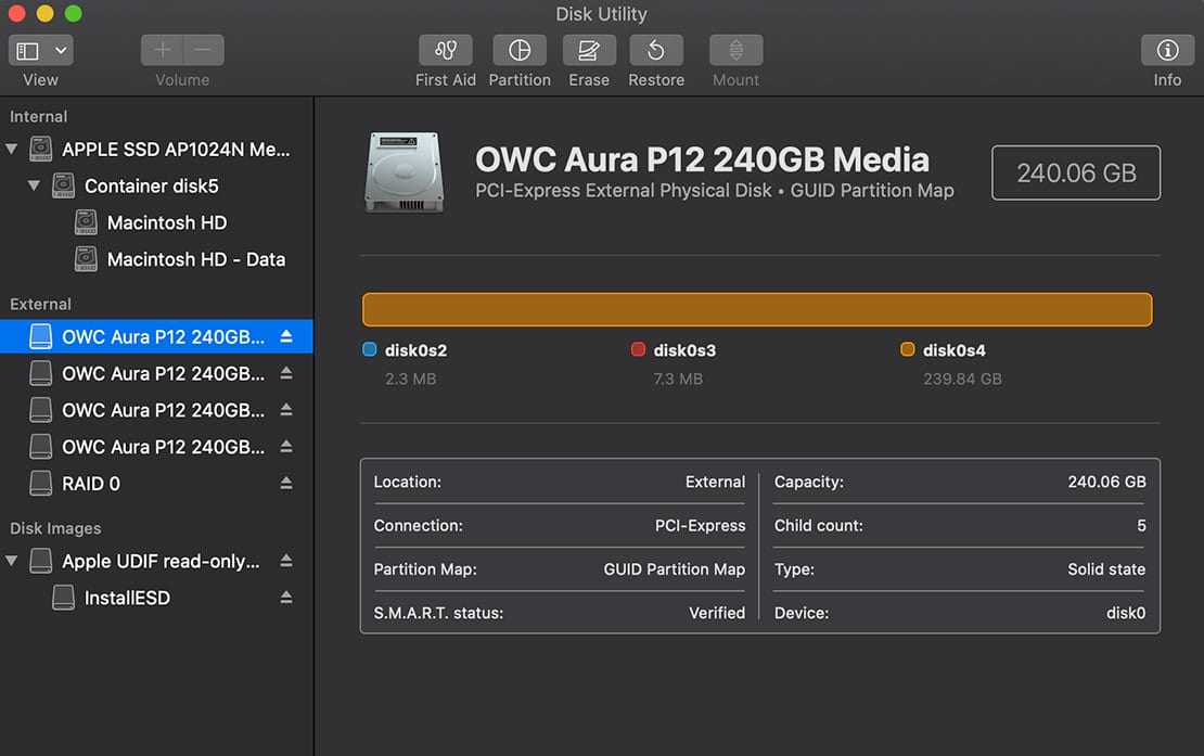 Disk Utility showing drive after initialization