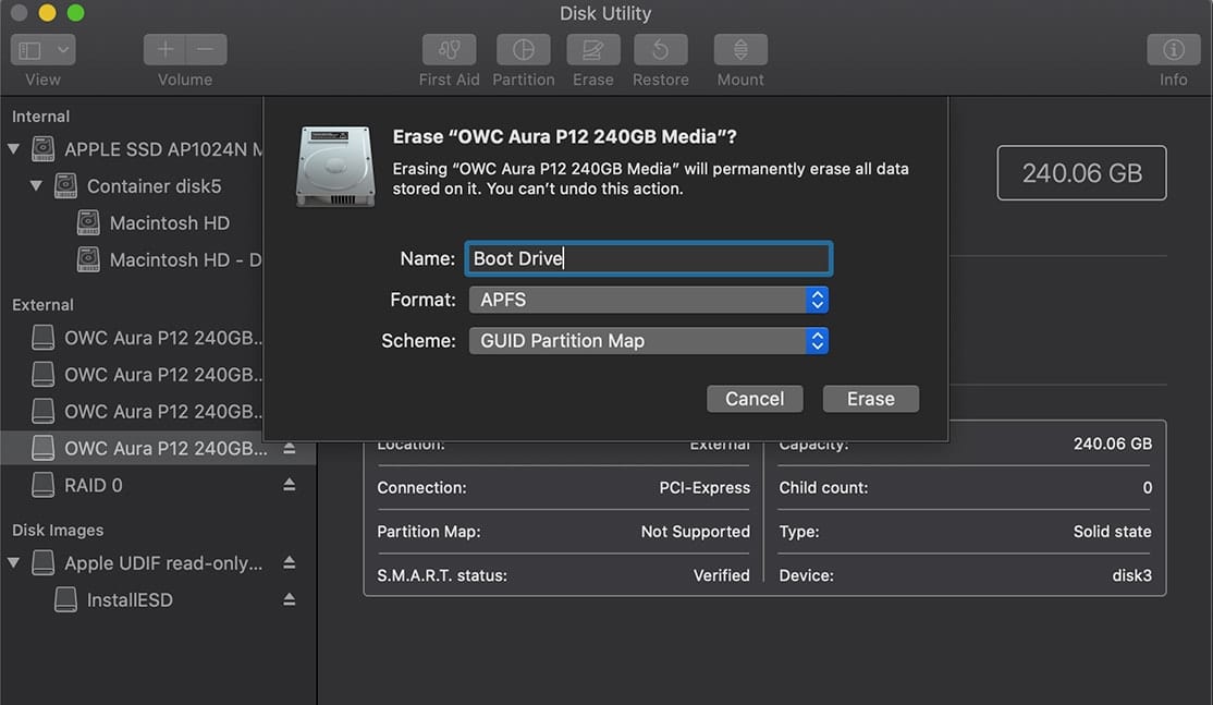 Disk Utility erasing boot drive