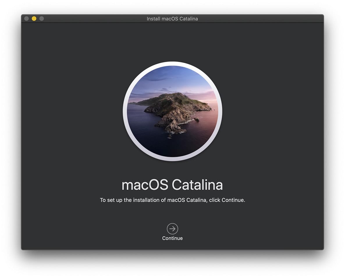 Install macOS Catalina window