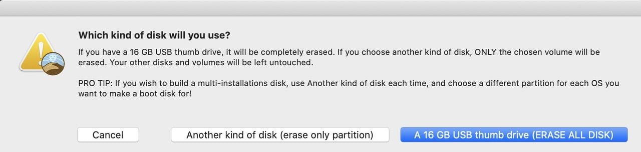 If you're using a flash drive, click the appropriate button. For a hard disk or SSD, use "another kind of disk"