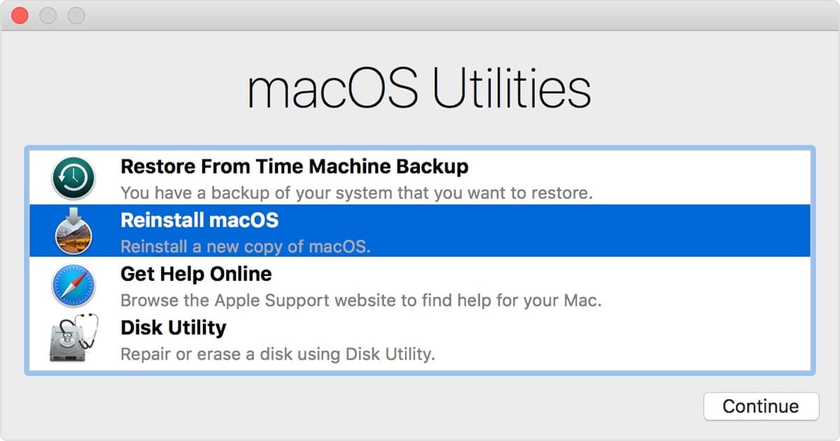 macOS Utilities Window