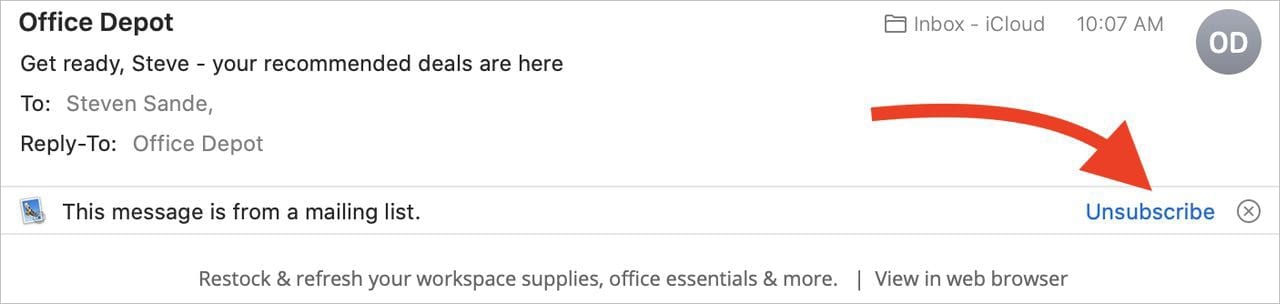 Mac Mail makes it easy to unsubscribe from some email lists with a single click