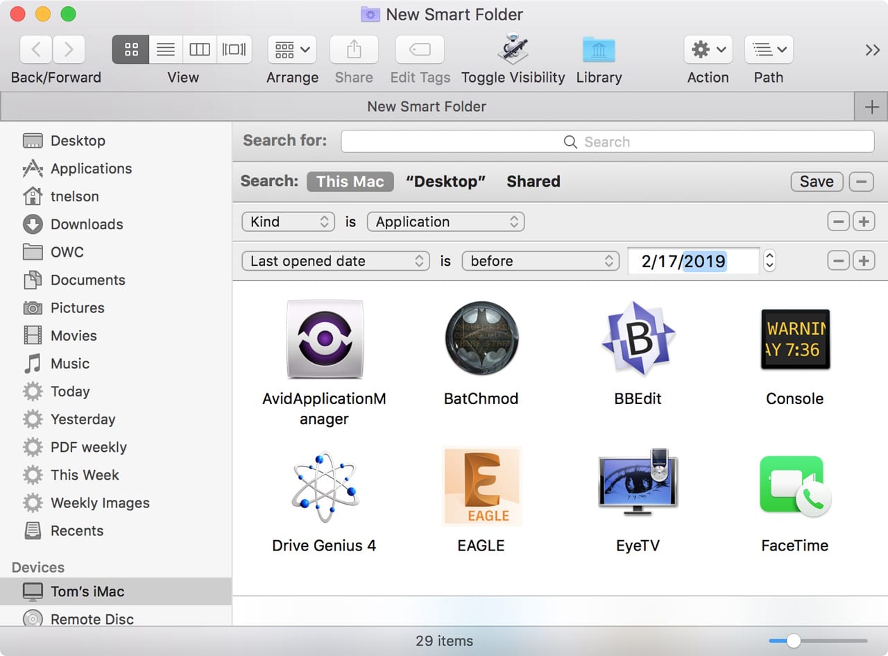 Locate apps you have not used recently with this Smart Folder.