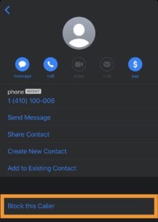 Tap the "Block This Caller" link to never see texts from the number or person again