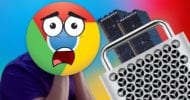 Scared google chrome icon covering Jonathon Morris' face with a 2019 mac pro and two stacks of memory sticks