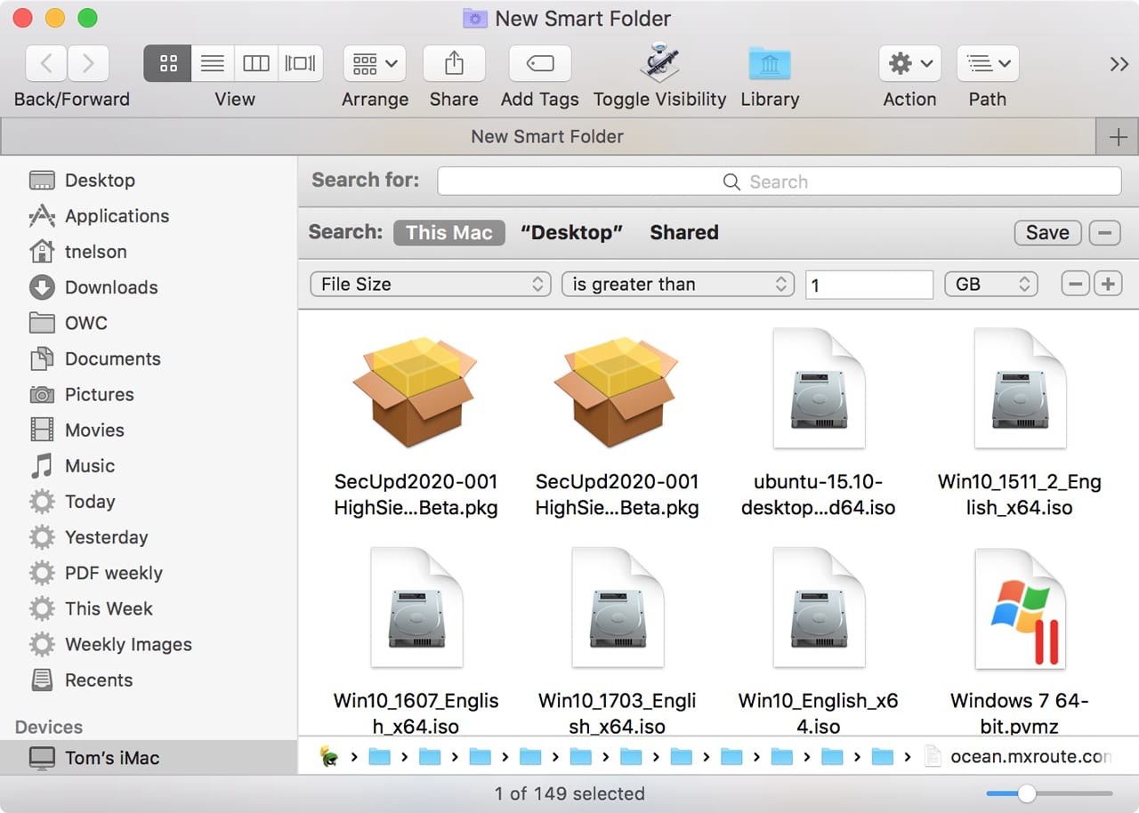 Smart Folder to find large files.