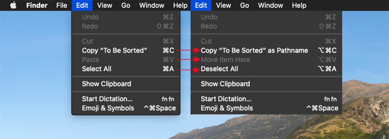 Finder's Edit menu.