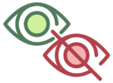 Green eye icon and red eye icon with a line through it
