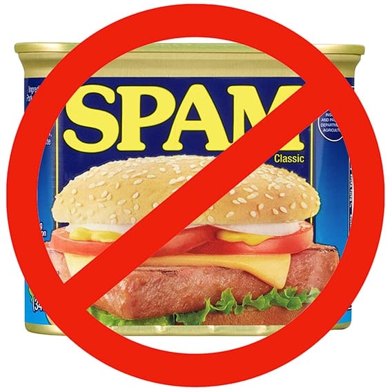 A can of spam with a red X and line through it