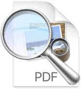 Mac PDF icon with magnifying glass on a transparent background