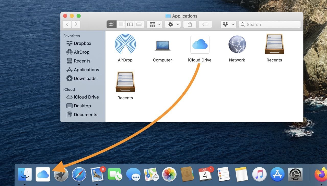 Drag the iCloud Drive application icon to the Dock