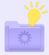 Purple mac smart folder icon with yellow lightbulb on light purple background
