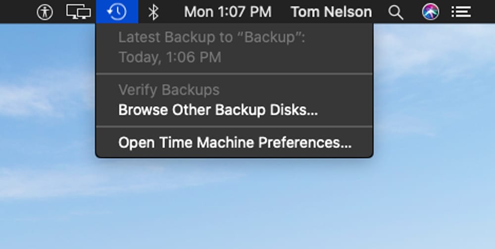 Time Machines menu bar icon.