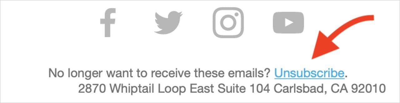 If there's no unsubscribe link at the top of an email, look for one in the body of the email -- usually near the bottom. 