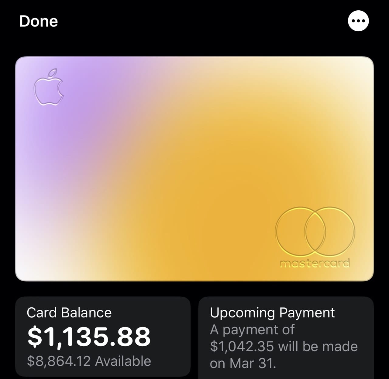 Tap the Apple Card icon in your wallet to see your current balance, recent transactions, and more.
