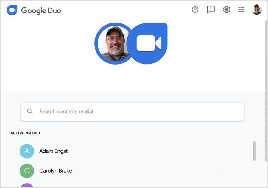 Google Duo in a web browser window on a Mac