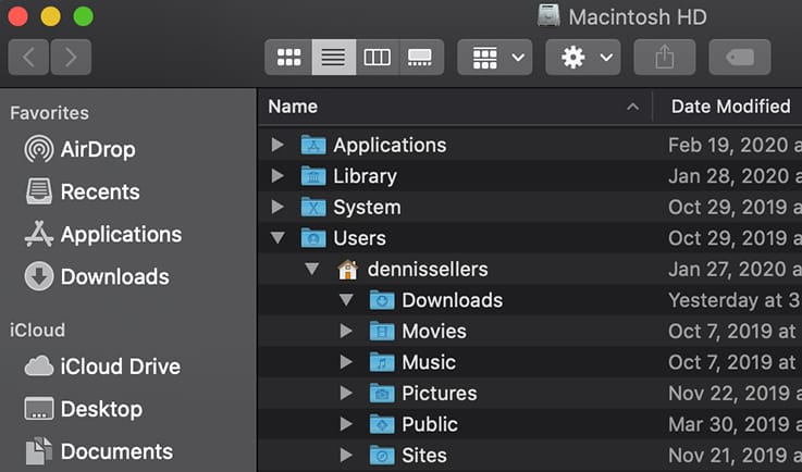 Screen shot of mac finder user menu dropdown