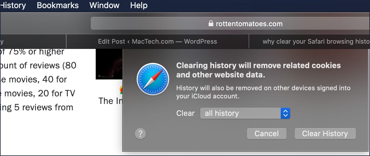 safari clearing browsing history